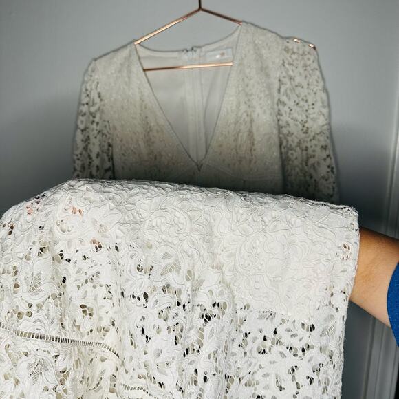 Jonathan Simkhai White Puff Sleeve V-Neck Intricate Lace Midi Dress Size 2 - Picture 8 of 16